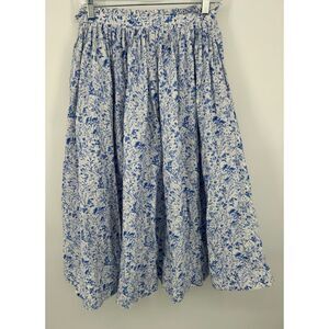 ANOUKI  pleated A-line floral skirt Cottagecore Women's Size 8 Blue White Midi
